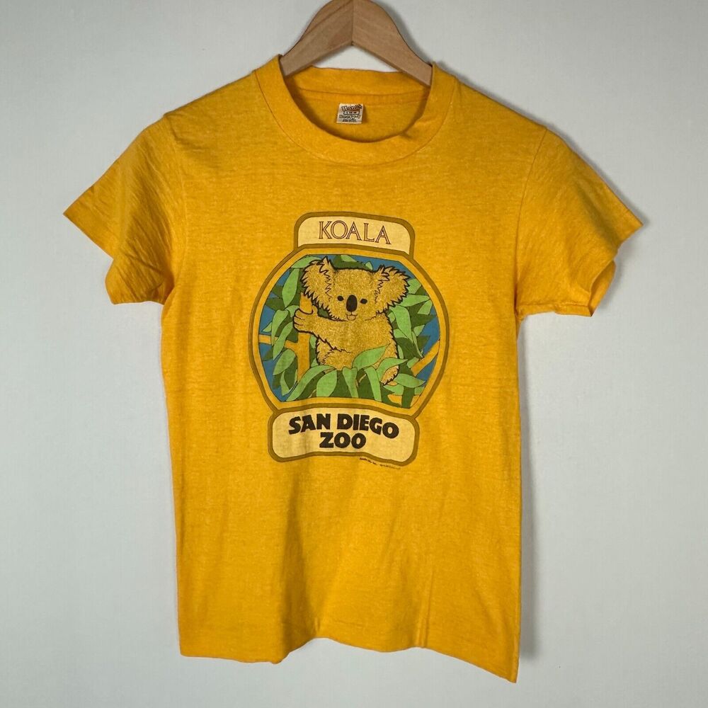 VTG 1979 San Diego Zoo Hanes Mustard Yellow Koala Youth L 14-16 Single Stitch - Picture 2 of 12